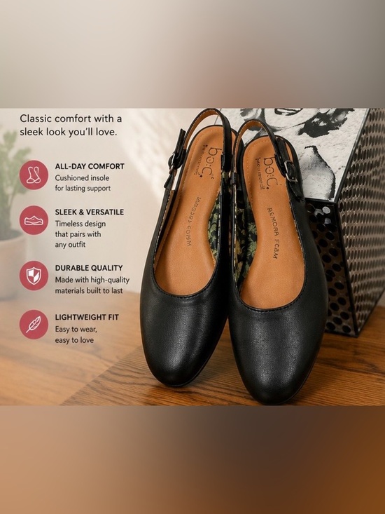 b.o.c. Shoes - b.o.c. Born Concept Black Slingback Flats Women’s 9 Memory Foam Comfort Shoes